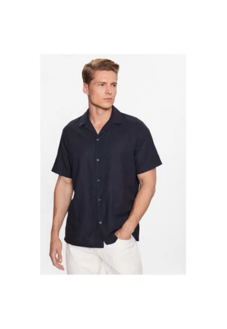 Мъжка риза -  302519996 - Лен/Памук - Синя - Син