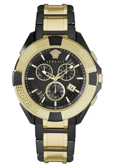 Мъжки часовник  хронограф - златна/черна метална верижка - 46 мм - водоустойчивост 5 ATM