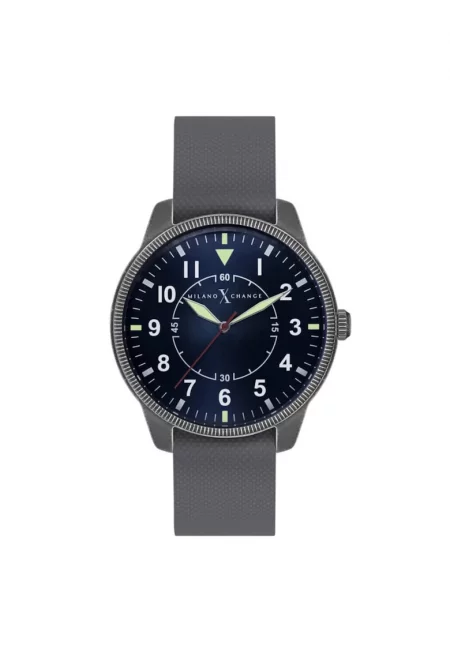 Мъжки часовник  MEX3136 44мм - силиконова каишка металик сив - кварцов механизъм - водоустойчивост 3 АТМ
