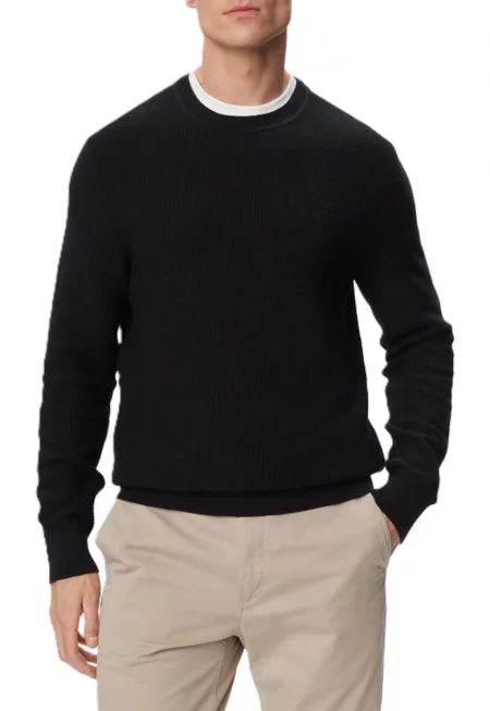 Мъжки пуловер -  Ls Textured Cotton Crewnk Sweate - Памук - Черен - Черен