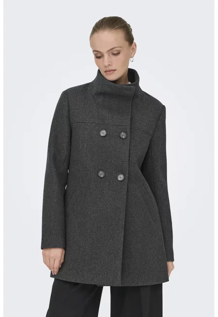 Палто с джобове и висока яка - Tъмносив