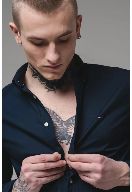 Памучна риза със свободна кройка - Ултрамарин синьо