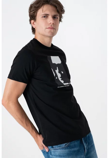 Памучна тениска с графика - Черен/Мръснобял