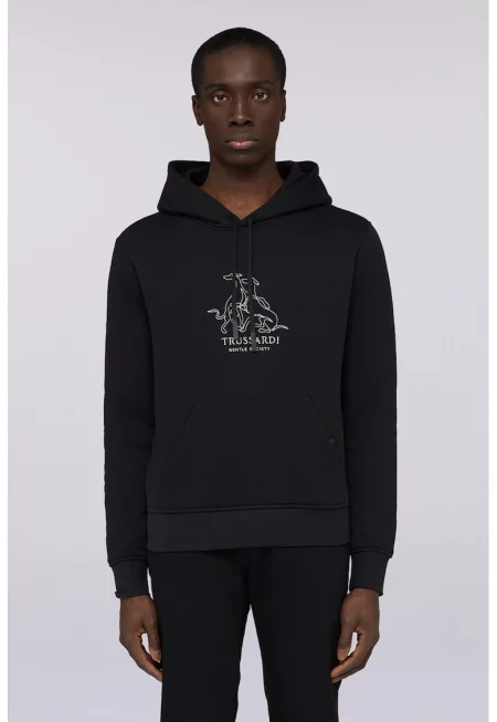 Памучно худи с лого - Бял/Черен