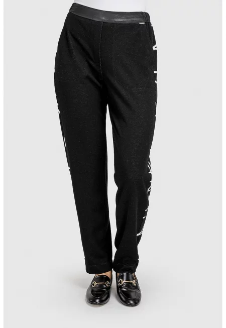 Панталон с висока талия и контрасти - Черен