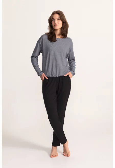 Пижама Relax Time с дълги ръкави - Бял/Черен