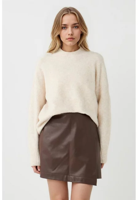 Пола от еко кожа със застъпен дизайн - Кафяв