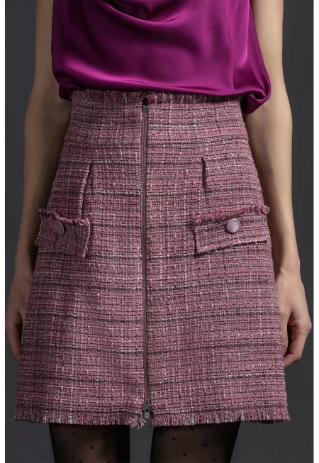 Пола от туид с цип - Прашно розово