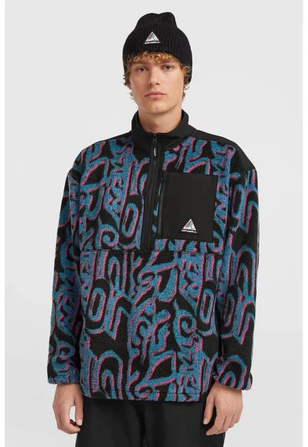 Поларен суитшърт FWC Play с принт и къс цип