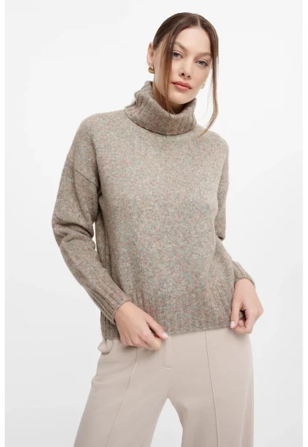 Поло с паднали ръкави - Светлокафяв меланж