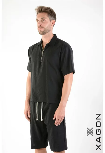 Поло тениска с цип 2BM106X - Черен