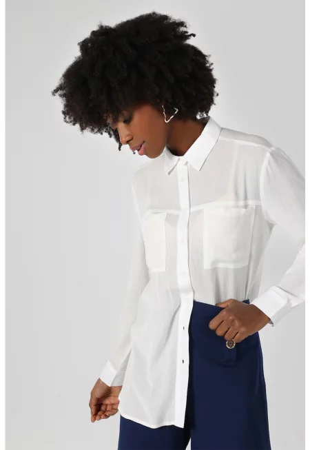 Полупрозрачна риза с джобове на гърдите