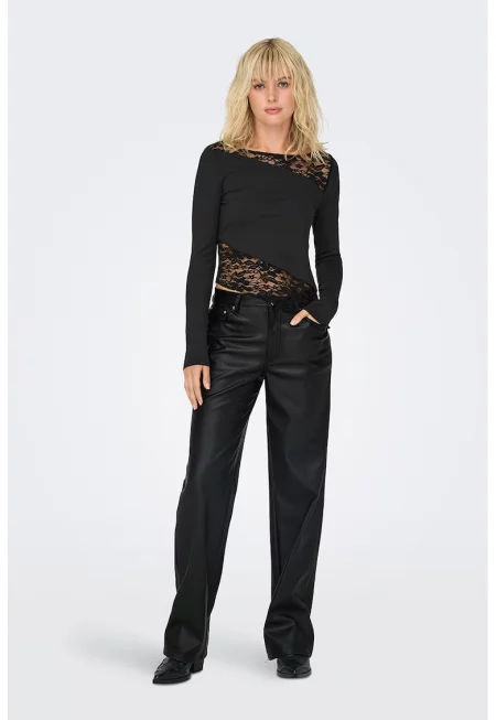 Прав панталон Kiri от еко кожа - Черен