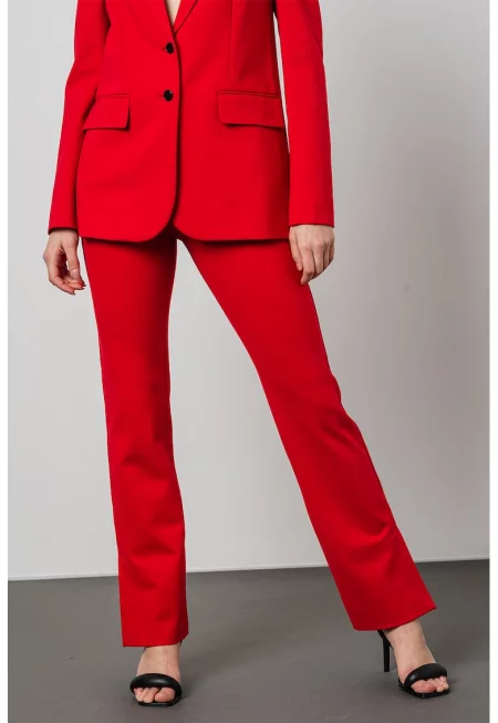 Прав панталон с цепки на подгъва - Червен