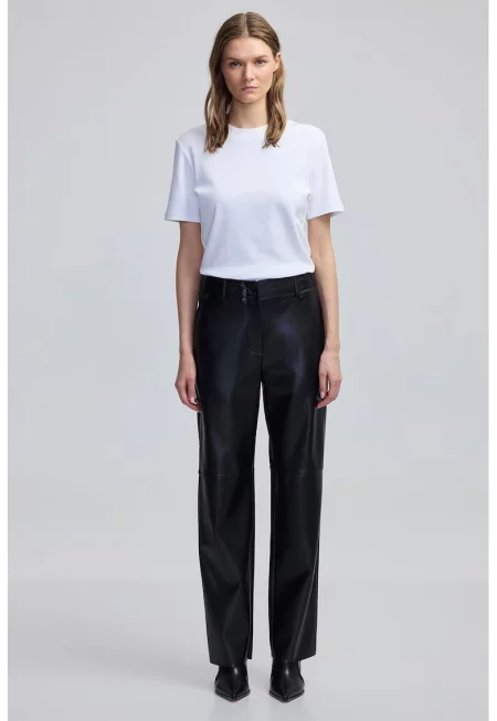 Прав панталон със средновисока талия - Черен