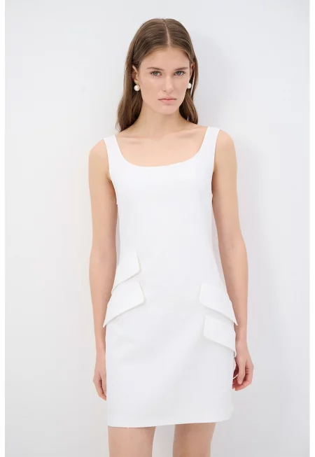Права рокля с лиосел - Бял