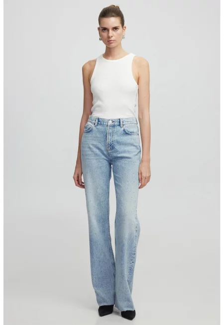 Прави дънки с висока талия - Светлосин