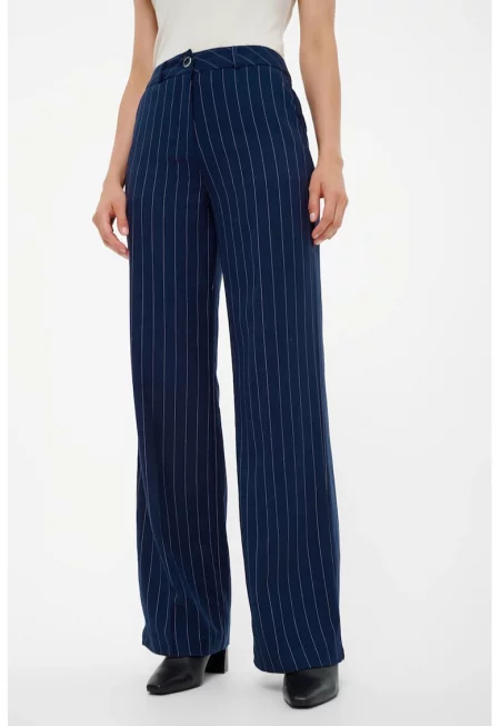 Раиран панталон с висока талия - Тъмносин