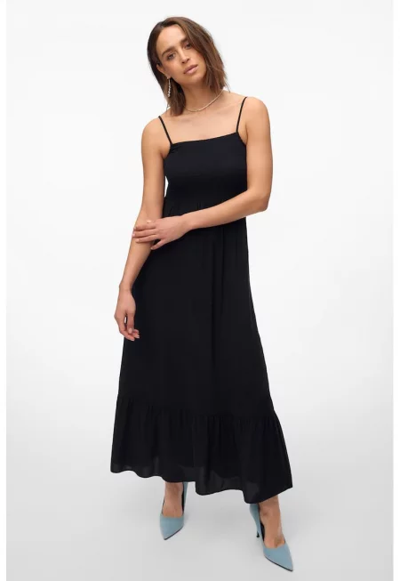 Разкроена дълга рокля с квадратно деколте