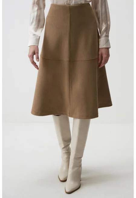 Разкроена миди пола с ликра - Камел