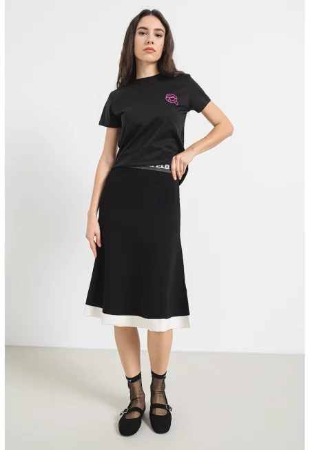 Разкроена миди пола с лого - Бял/Черен