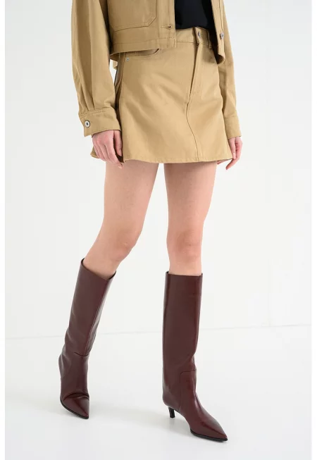 Разкроена пола от деним Andeso - Камел