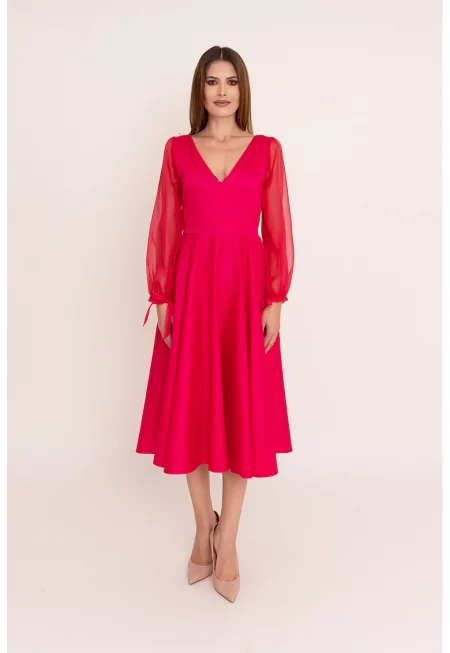 Разкроена рокля Helena с шпиц - Червен