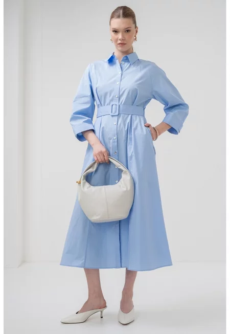 Разкроена рокля Madda - Пастелносин