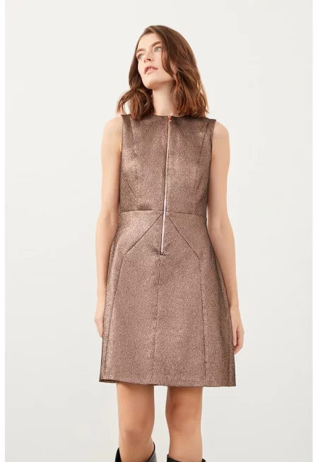 Разкроена рокля с метализиран ефект - Сиво-кафяв