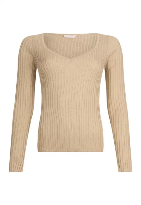 Рипсен шпиц пуловер - Бежов