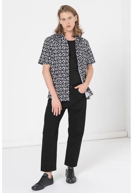 Риза Ellino със свободна кройка и принт - Бял/Черен