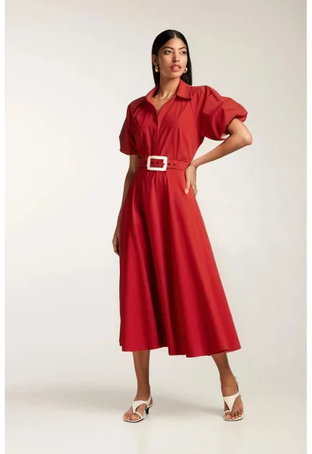 Rochie midi din bumbac tip camasa cu maneci scurte Oman