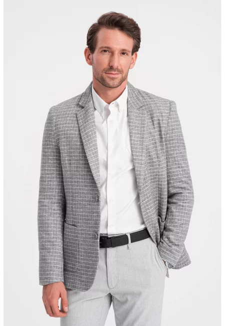Сако с вълна - Сив меланж/Мръснобял