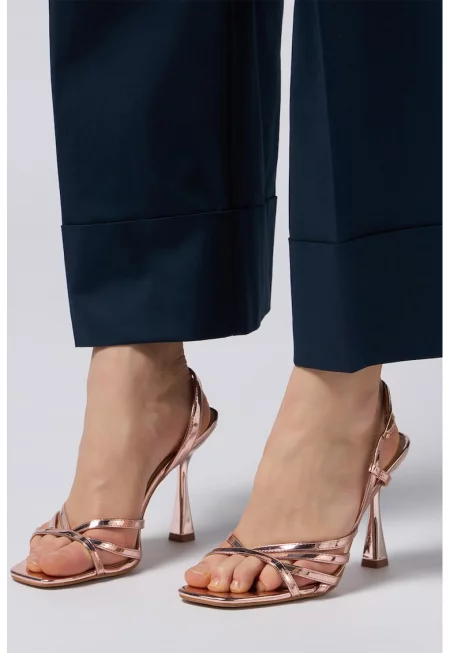 Сандали от еко кожа с ток - Розово златисто