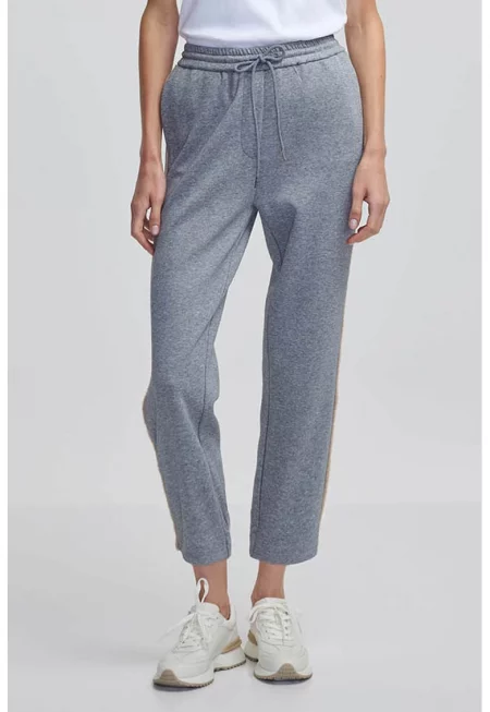 Скосен панталон с висока талия - Сив меланж