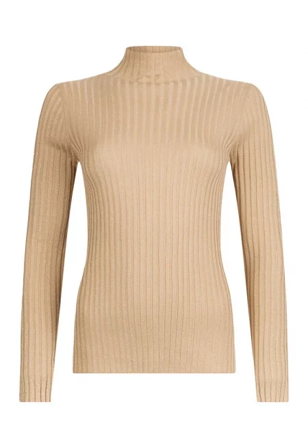 Слим пуловер с яка - Бежов