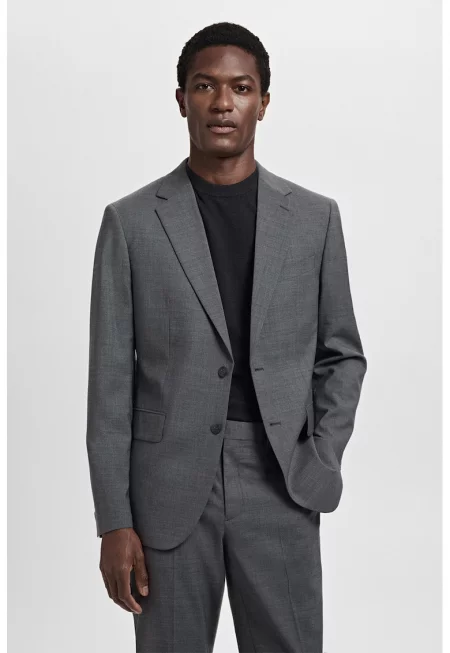 Слим сако от необработена вълна - Сив