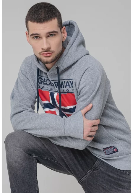 Стандартно худи с лого - Червен/Сив меланж