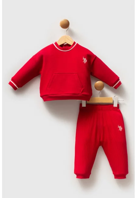 Суитшърт и спортен панталон с памук - Червен