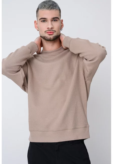 Суитшърт с овално деколте - Бежов