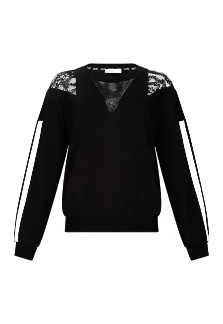 Суитшърт с овално деколте и дантела