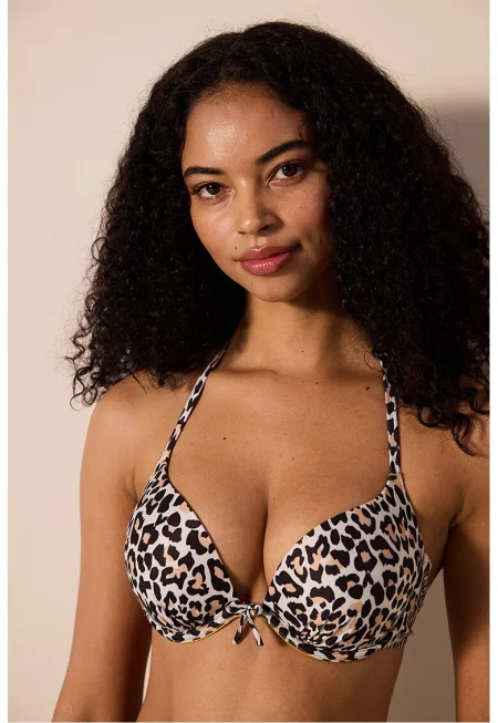 Сутиен с принт - Черен/Розова сьомга/Мръснобял