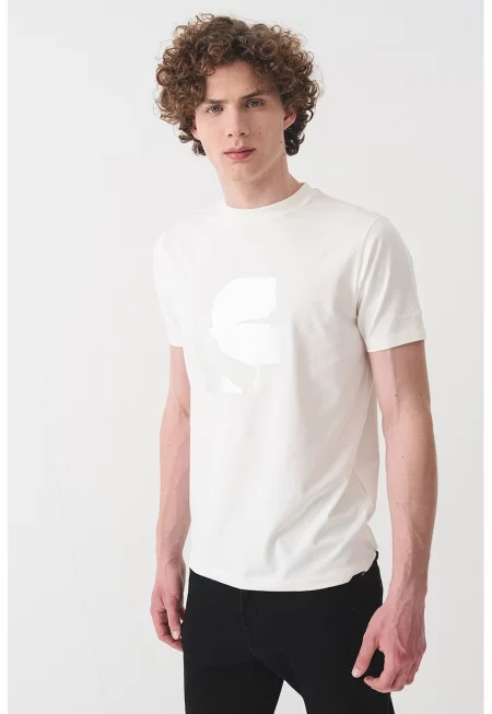 Тениска с памук с лого - Сив/Мръснобял