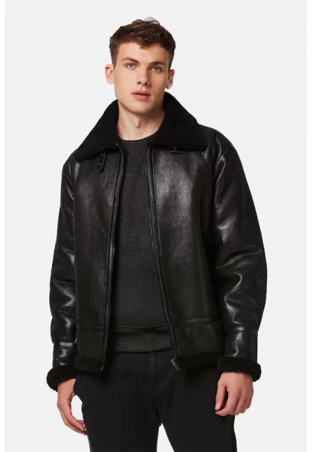 Уголемено яке от еко кожа - Черен