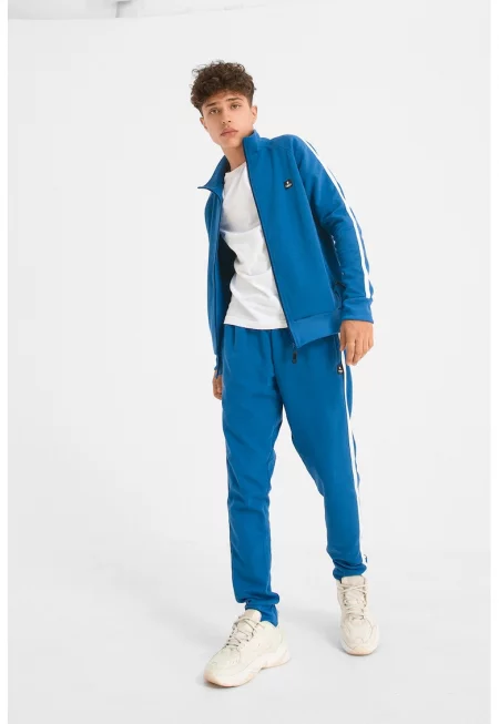 Унисекс суитшърт Crooked с лого и цип - Бял/Син