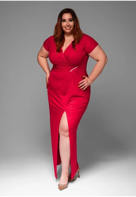 Вечерна рокля Maxi Plus size LACRICA LA-OM-DLR013 - Червен