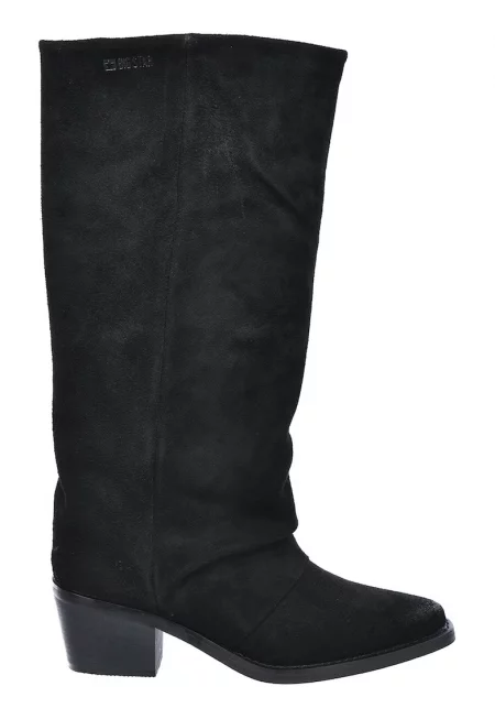 Велурени ботуши с кубински ток - Черен