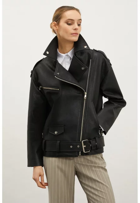 Яке от еко кожа - Черен