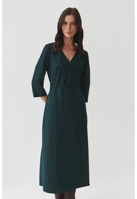 Застъпена миди рокля - Зелен