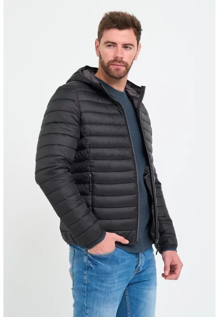 Зимно капитонирано яке с джобове с цип - Черен